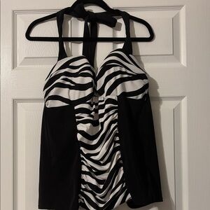 Lane Bryant Black and White Zebra Print Swim Top